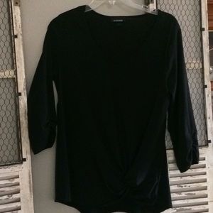 B-Design Black Blouse 3/4 Sleeves Rouching Sz L